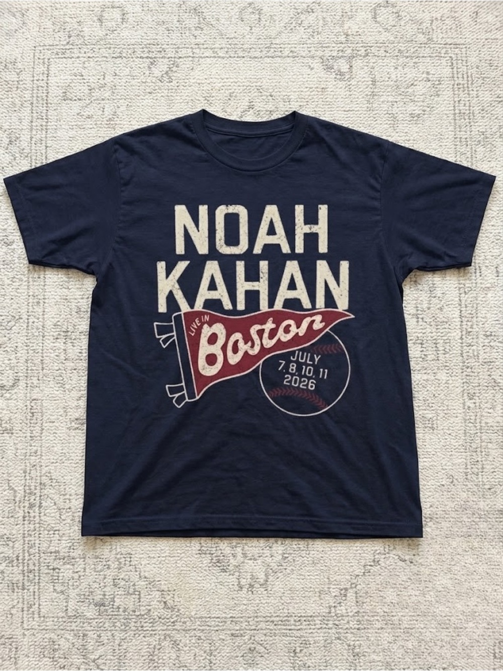 Noah Kahan Boston Tour Tee - Navy with Cream & Maroon Print
